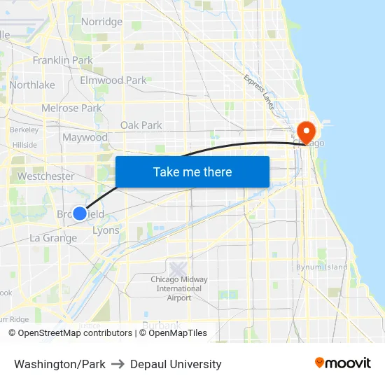 Washington/Park to Depaul University map