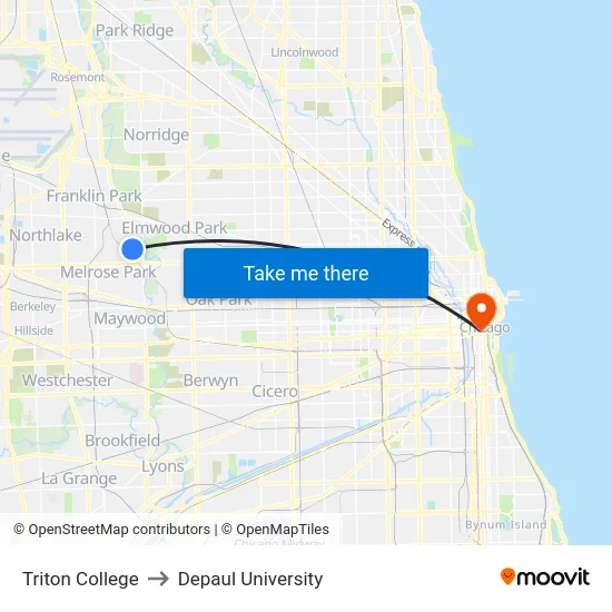 Triton College to Depaul University map