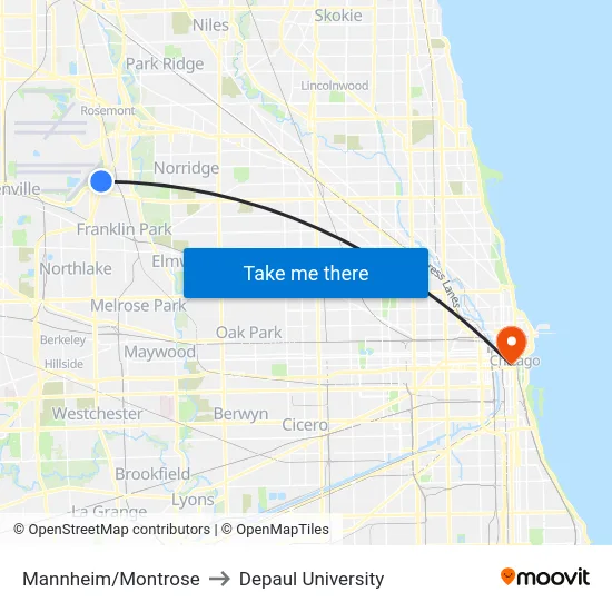 Mannheim/Montrose to Depaul University map