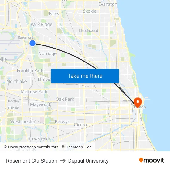 Rosemont Cta Station to Depaul University map