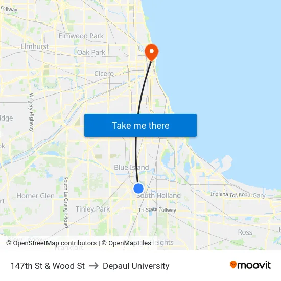 147th St & Wood St to Depaul University map