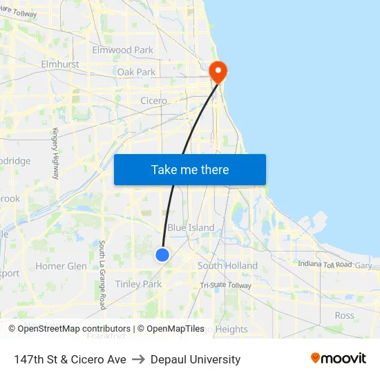 147th St & Cicero Ave to Depaul University map