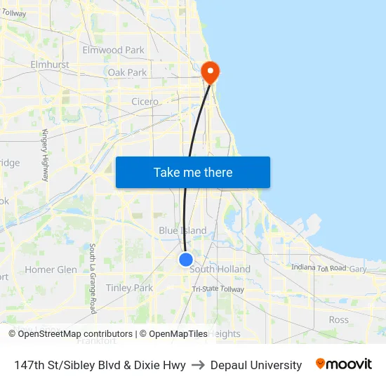 147th St/Sibley Blvd & Dixie Hwy to Depaul University map