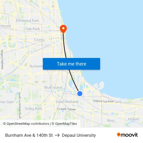 Burnham Ave & 140th St to Depaul University map