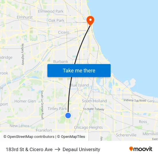 183rd St & Cicero Ave to Depaul University map
