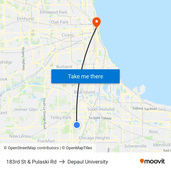 183rd St & Pulaski Rd to Depaul University map