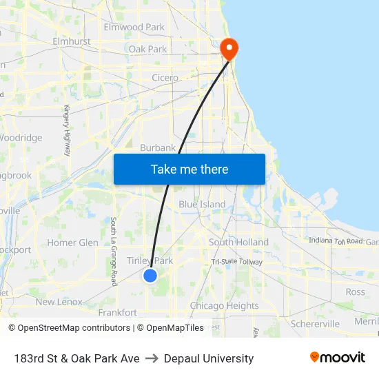 183rd St & Oak Park Ave to Depaul University map