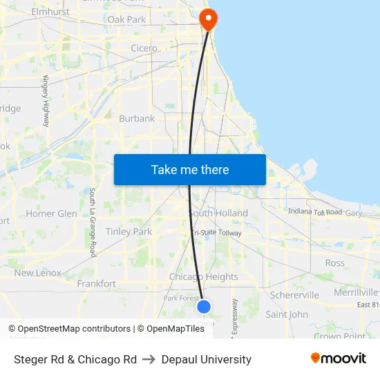 Steger Rd & Chicago Rd to Depaul University map