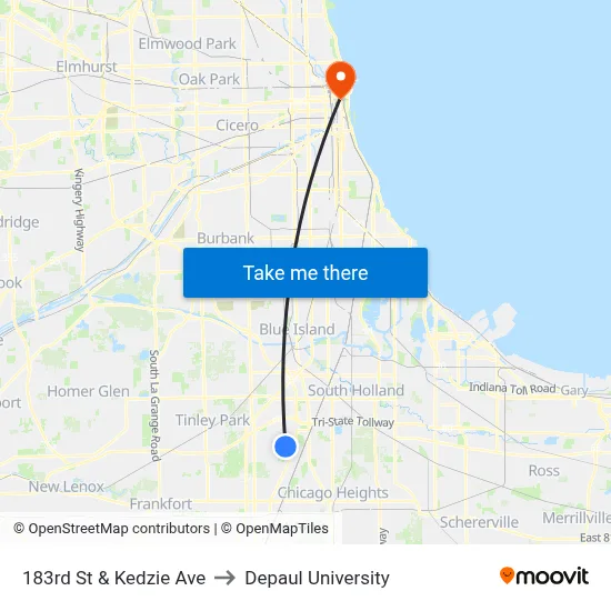 183rd St & Kedzie Ave to Depaul University map