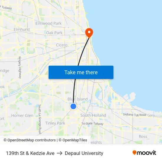 139th St & Kedzie Ave to Depaul University map