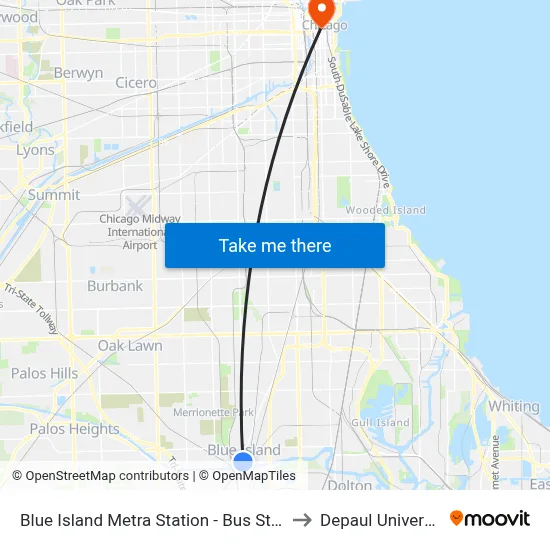 Blue Island Metra Station - Bus Stop E to Depaul University map