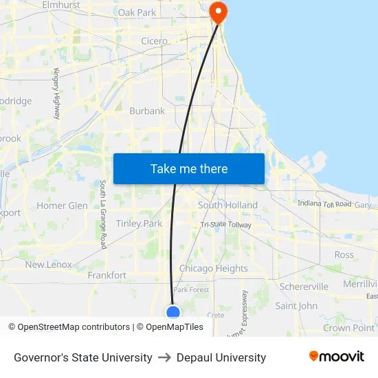 Governor's State University to Depaul University map