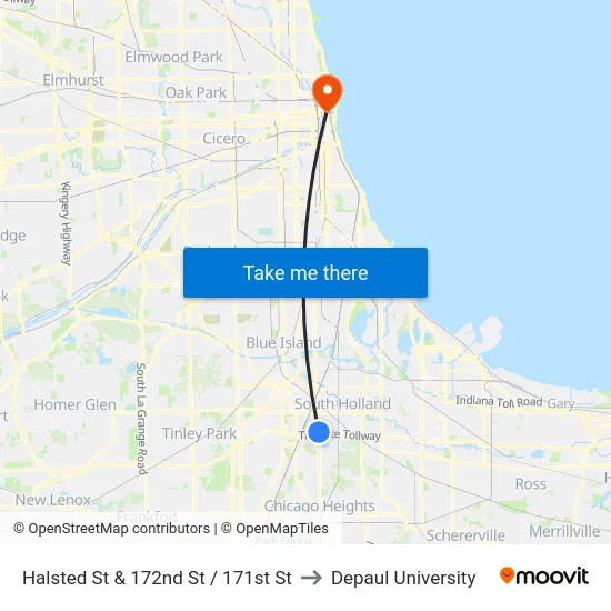 Halsted St & 172nd St / 171st St to Depaul University map