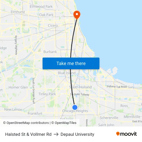 Halsted St & Vollmer Rd to Depaul University map