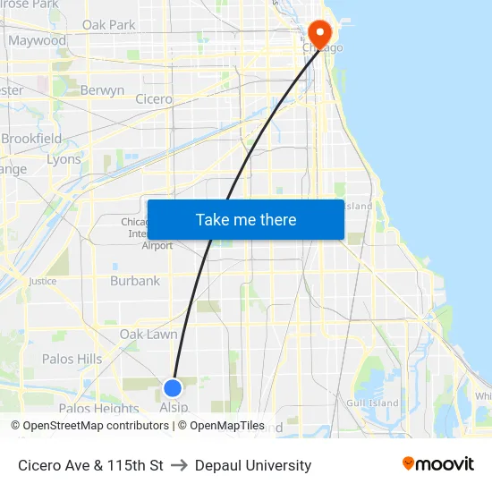 Cicero Ave & 115th St to Depaul University map