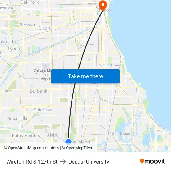 Wireton Rd & 127th St to Depaul University map