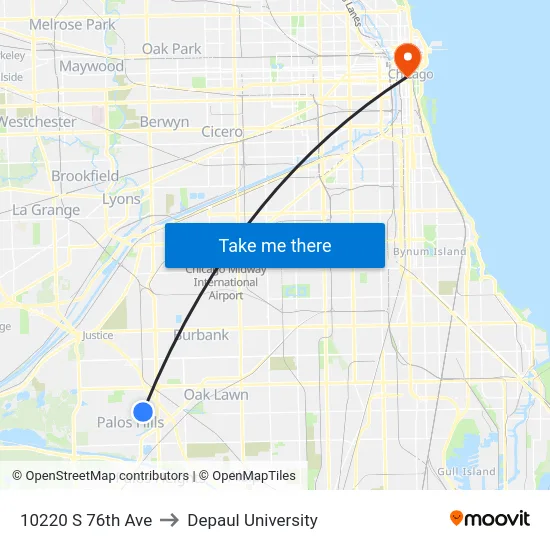 10220 S 76th Ave to Depaul University map
