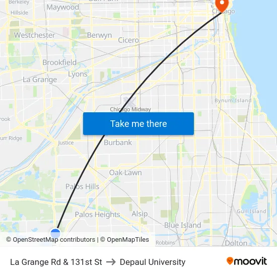 La Grange Rd & 131st St to Depaul University map