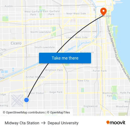 Midway Cta Station to Depaul University map