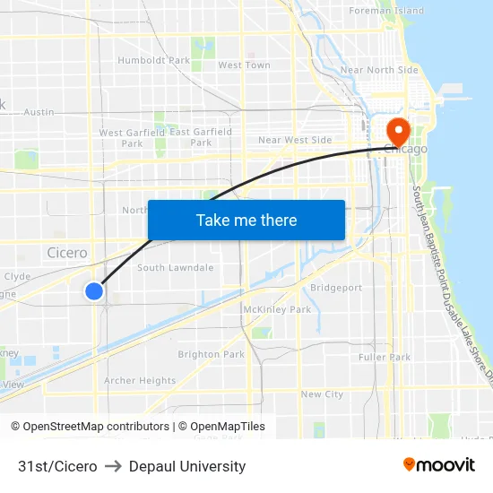 31st/Cicero to Depaul University map