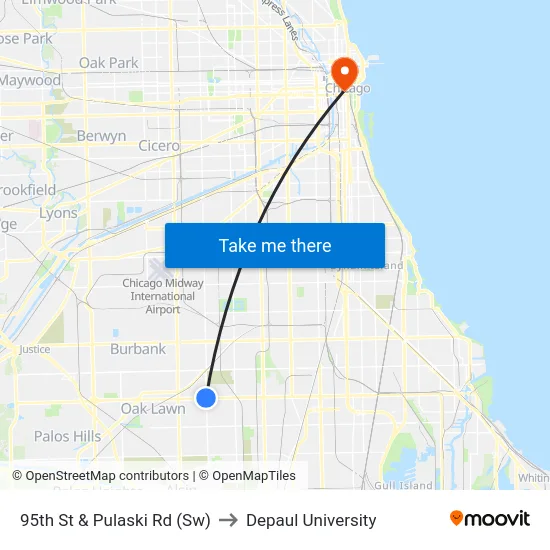 95th St & Pulaski Rd (Sw) to Depaul University map