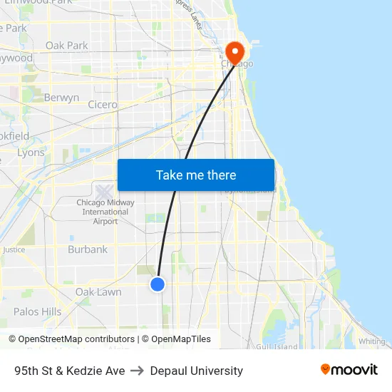 95th St & Kedzie Ave to Depaul University map