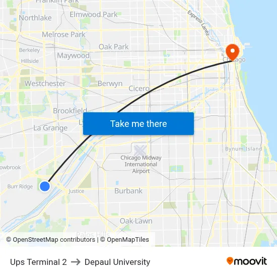 Ups Terminal 2 to Depaul University map