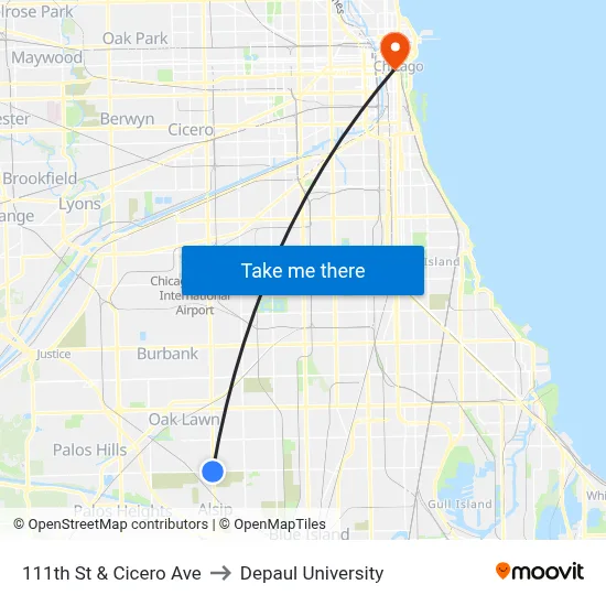111th St & Cicero Ave to Depaul University map