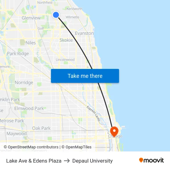 Lake Ave & Edens Plaza to Depaul University map