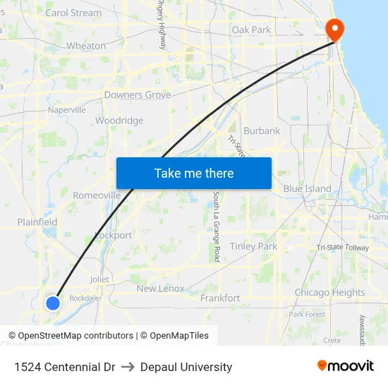 1524 Centennial Dr to Depaul University map