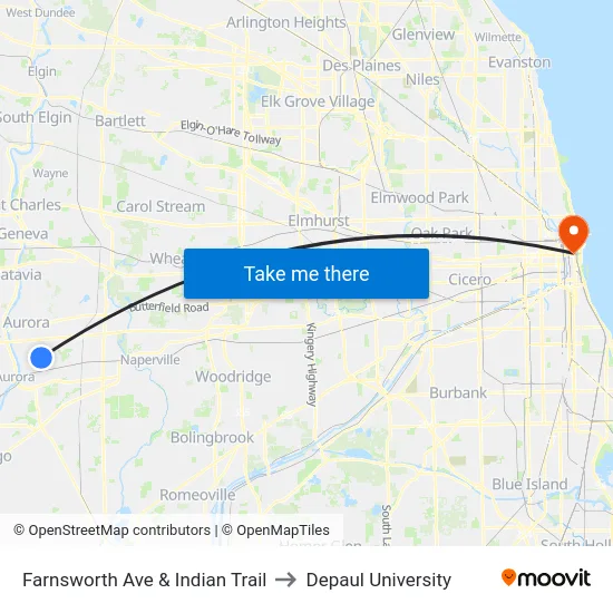 Farnsworth Ave & Indian Trail to Depaul University map