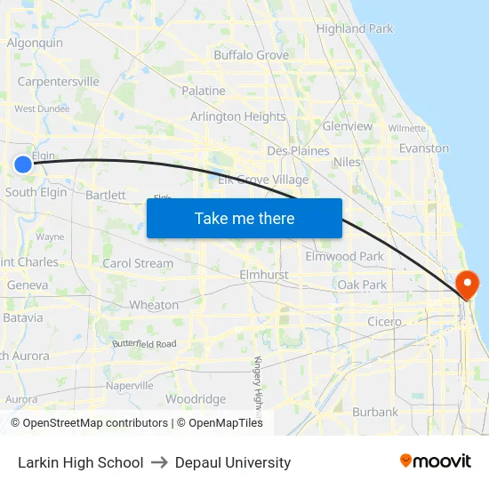 Larkin High School to Depaul University map