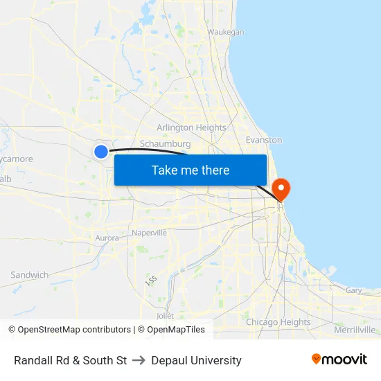Randall Rd & South St to Depaul University map