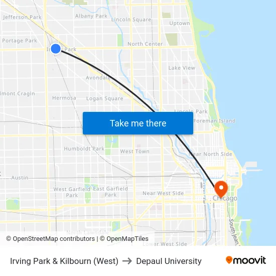 Irving Park & Kilbourn (West) to Depaul University map