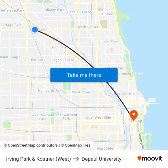 Irving Park & Kostner (West) to Depaul University map