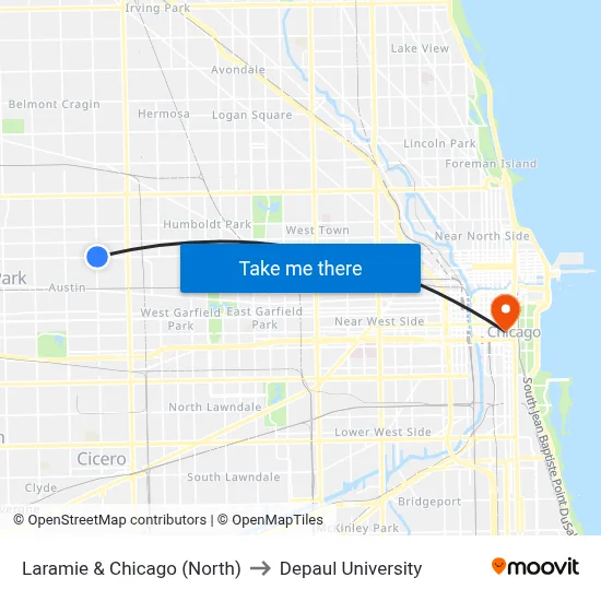 Laramie & Chicago (North) to Depaul University map