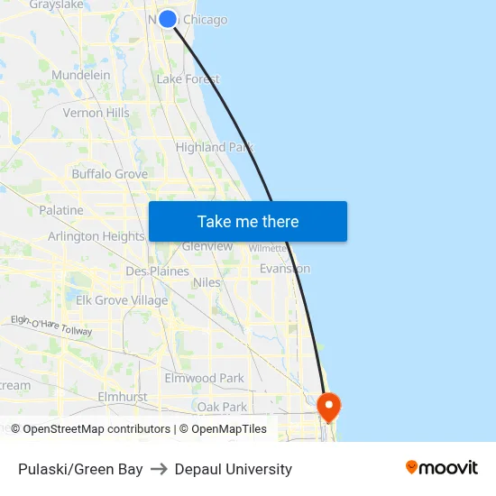 Pulaski/Green Bay to Depaul University map