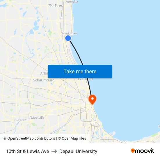 10th St & Lewis Ave to Depaul University map