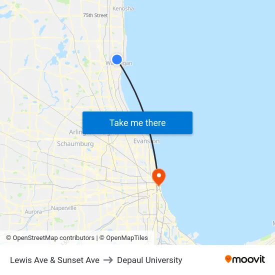 Lewis Ave & Sunset Ave to Depaul University map