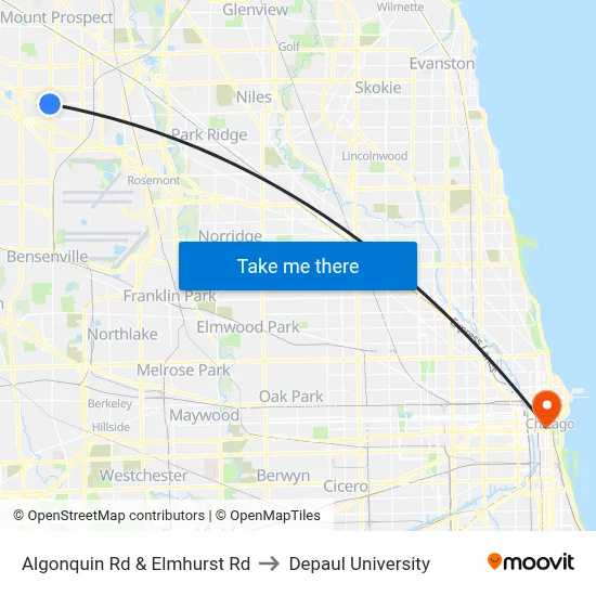 Algonquin Rd & Elmhurst Rd to Depaul University map