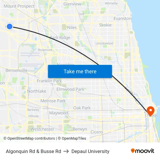 Algonquin Rd & Busse Rd to Depaul University map