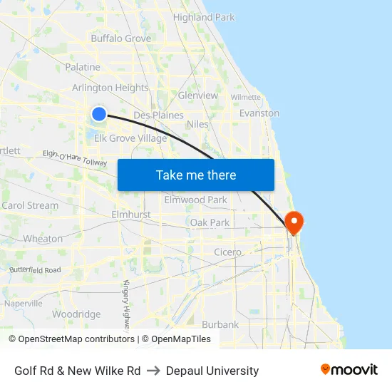 Golf Rd & New Wilke Rd to Depaul University map