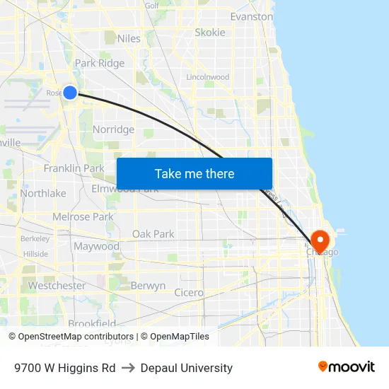 9700 W Higgins Rd to Depaul University map