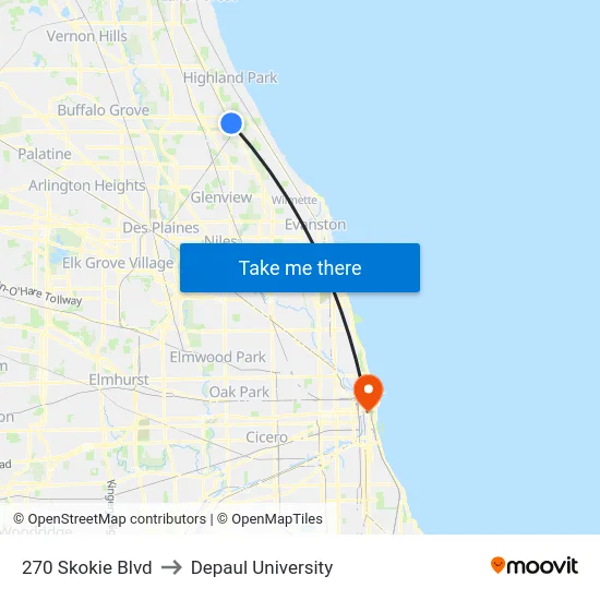 270 Skokie Blvd to Depaul University map