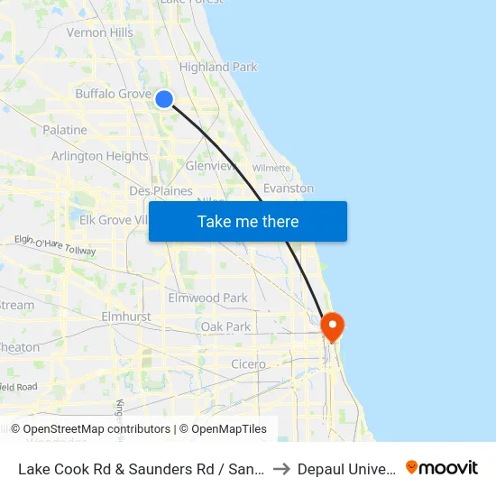 Lake Cook Rd & Saunders Rd / Sanders Rd to Depaul University map