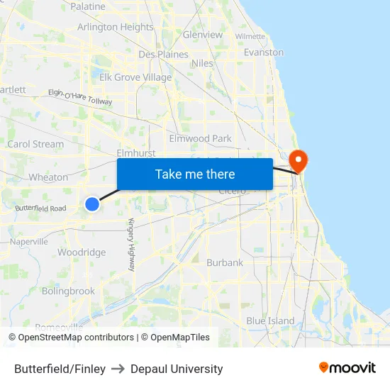 Butterfield/Finley to Depaul University map