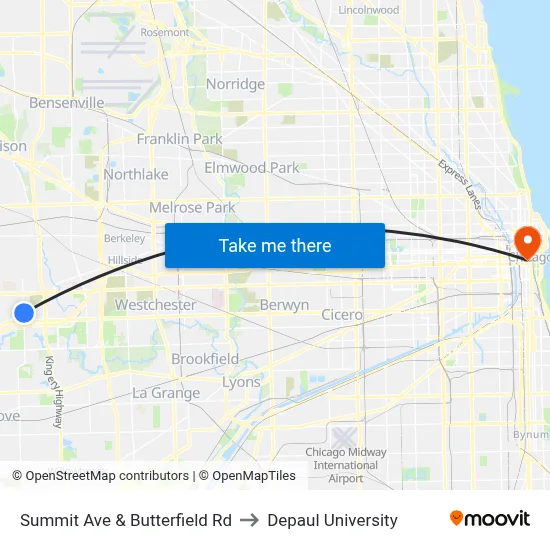 Summit Ave & Butterfield Rd to Depaul University map