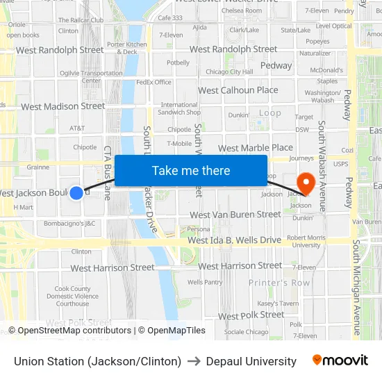 Union Station (Jackson/Clinton) to Depaul University map