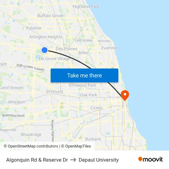 Algonquin Rd & Reserve Dr to Depaul University map