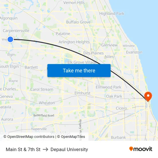 Main St & 7th St to Depaul University map